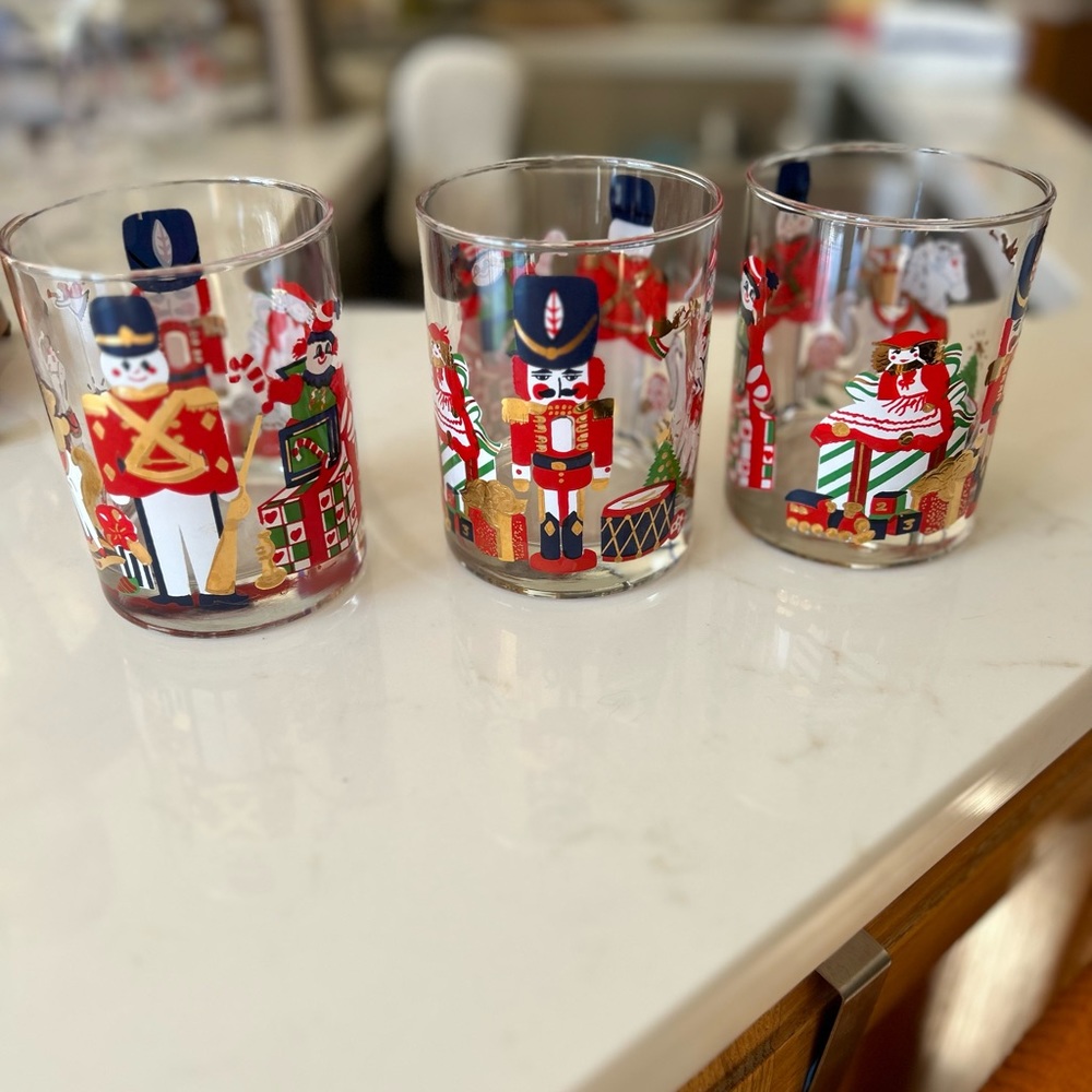 Vintage Kraftware Christmas Nutcracker MCM Bar glasses